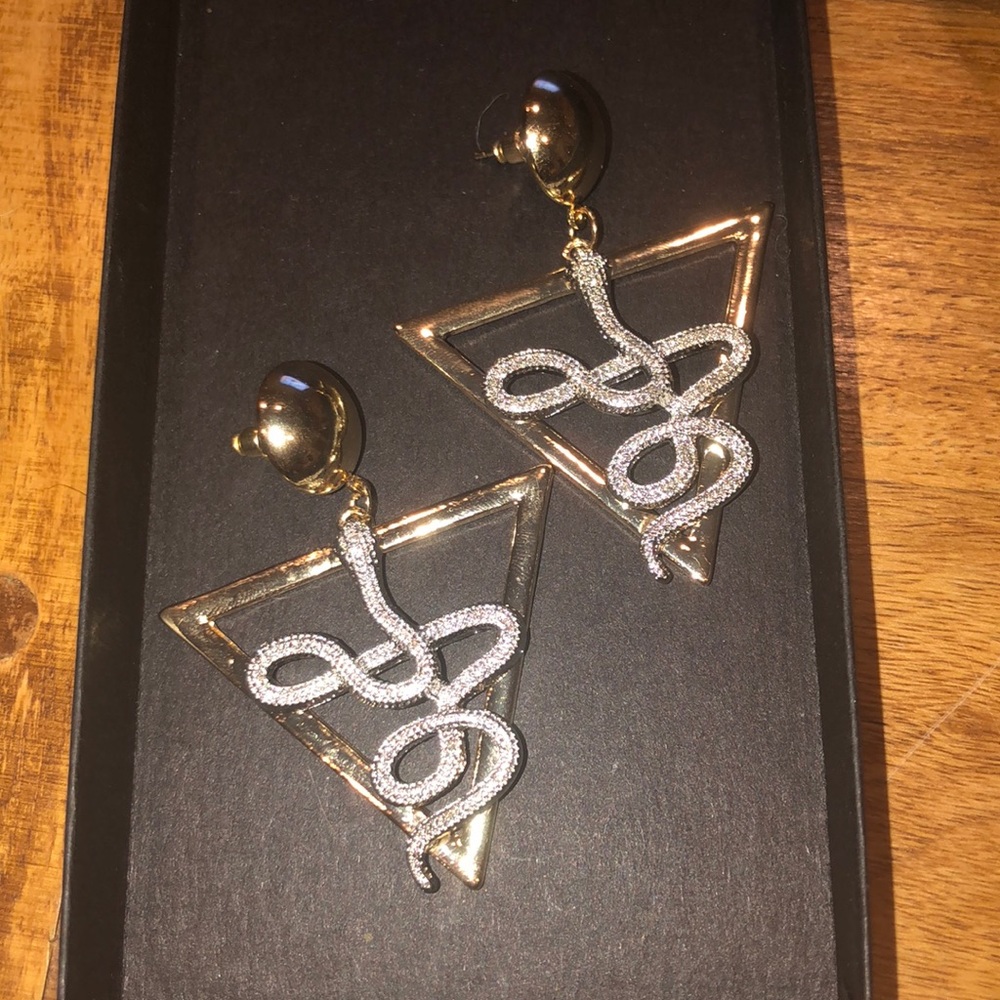 triangle snake earrings gold and silver